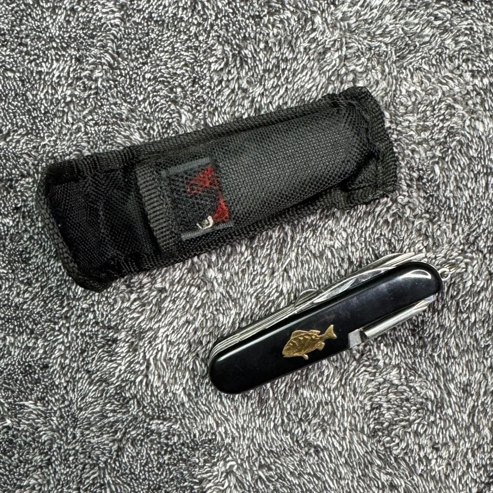 Vintage Victorinox Fisherman Swiss Army Knife 91mm Fish Inlay Black Pouch